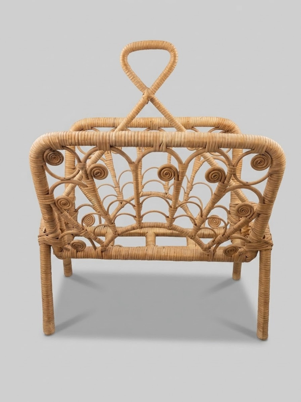 Vintage Mid Century Rattan Magazine Rack MCM 60s 70s Book Holder Natural Boho